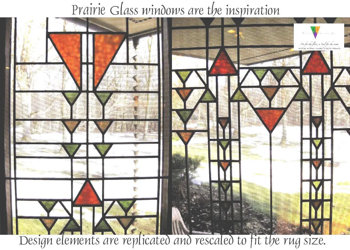 Prairie-style stained glass windows with geometric patterns