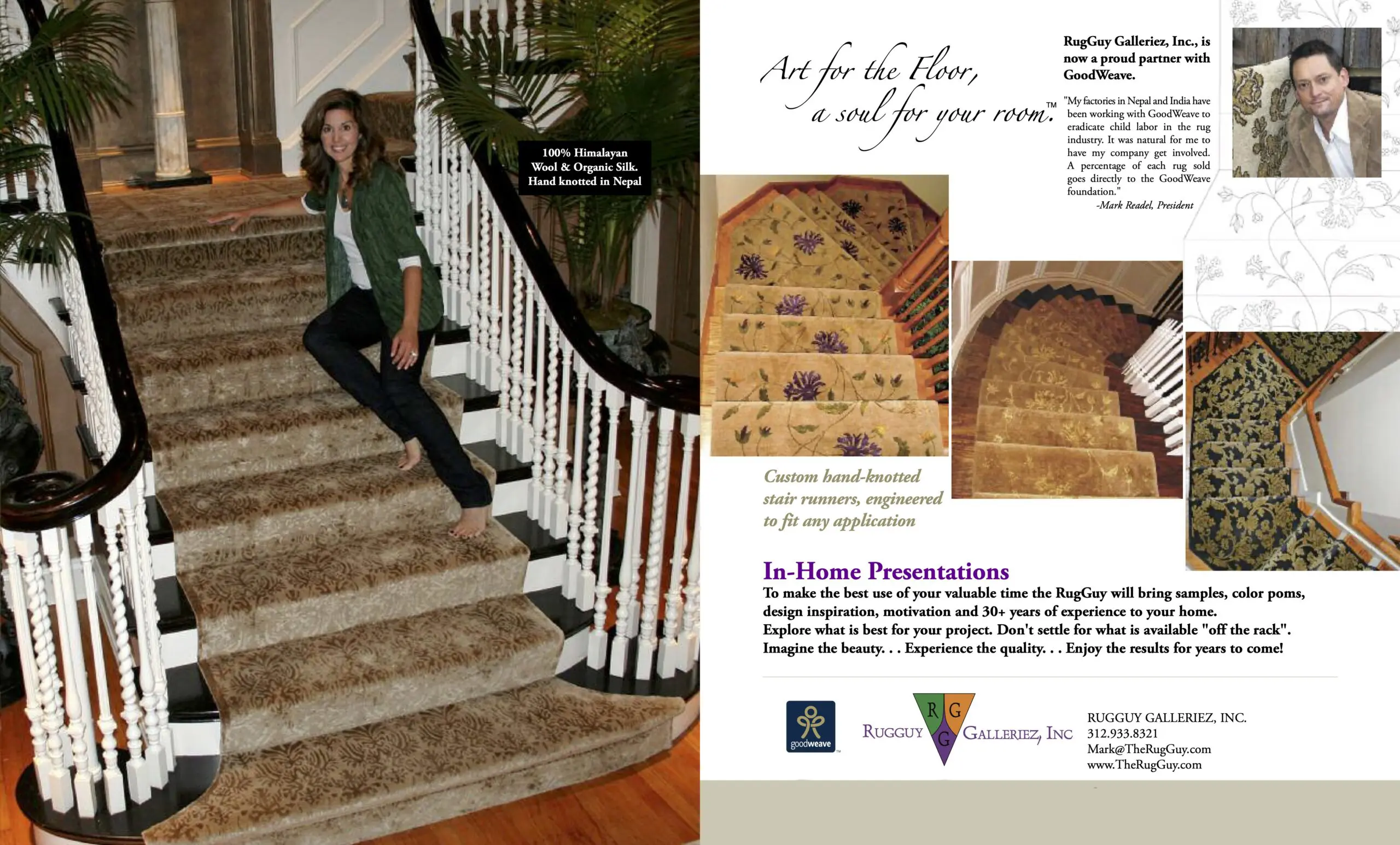 Woman sitting on carpeted staircase indoors.