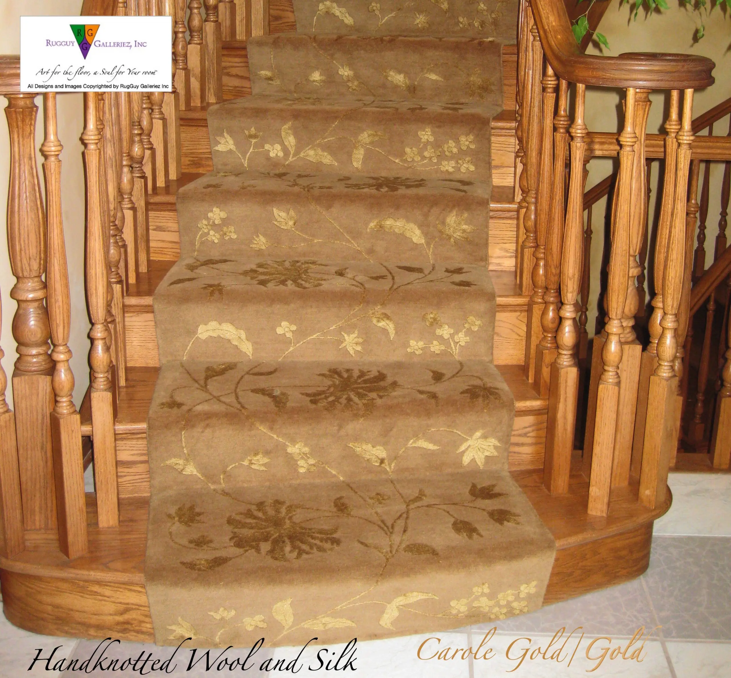Handknotted wool and silk stair runner