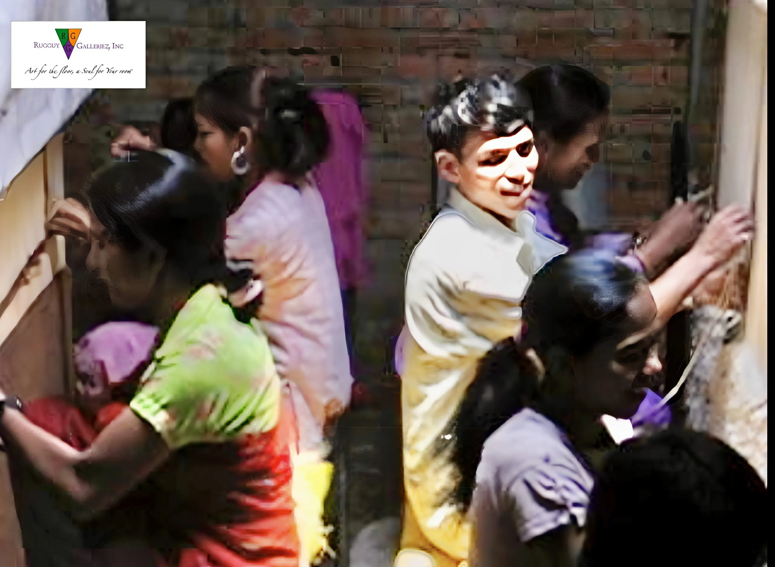 People working together on textile weaving.