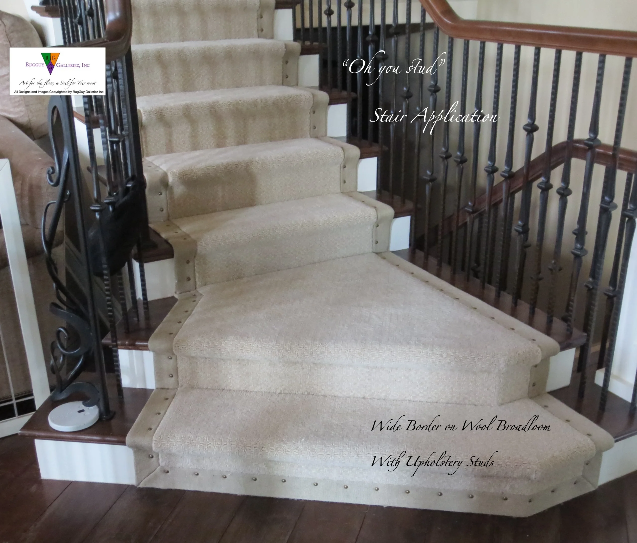 Beige carpet on wooden staircase