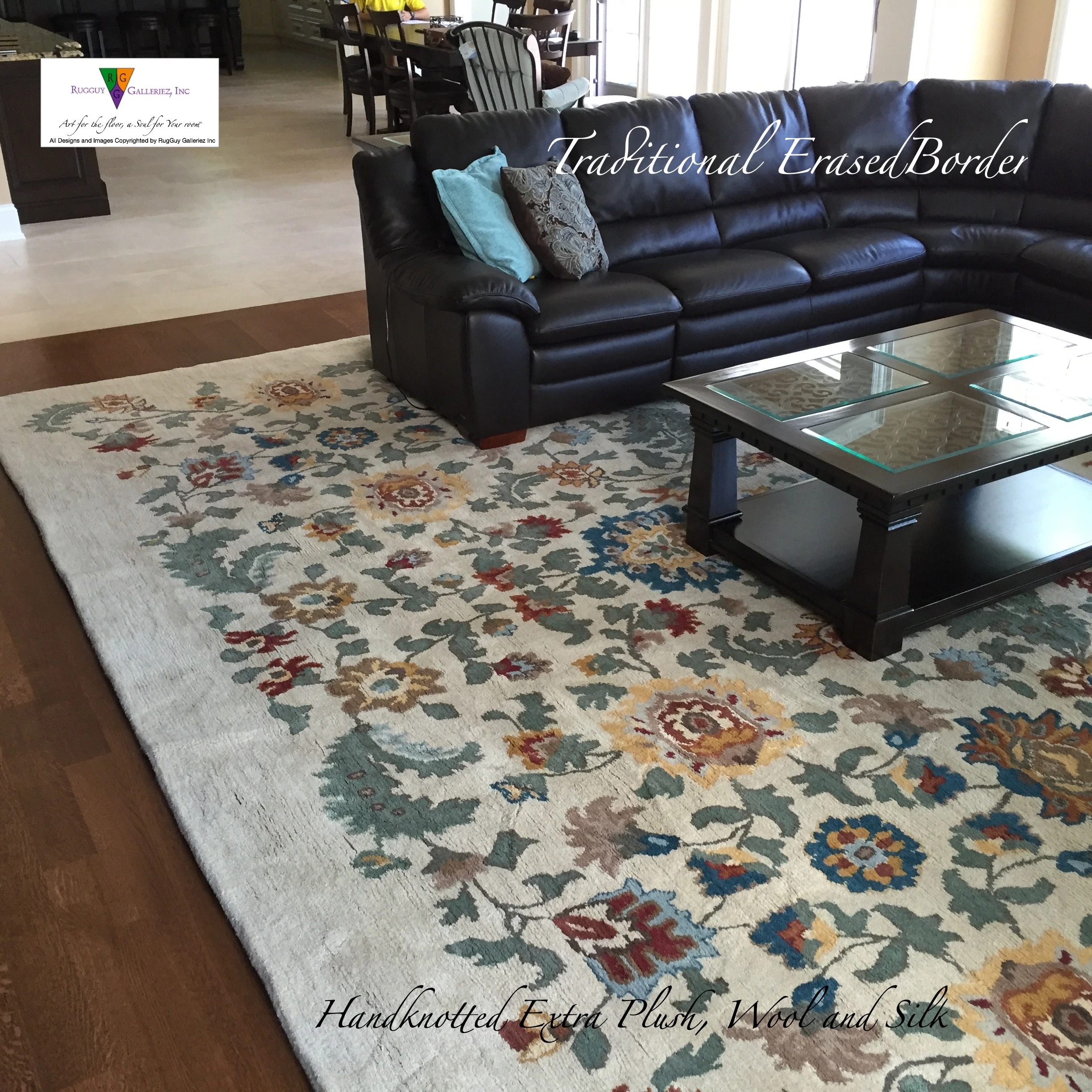 Cozy seating area with glass coffee table